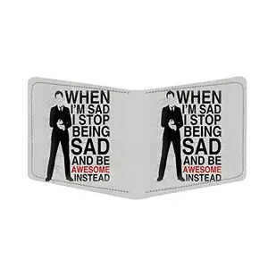 Bhavithram Products Scalation Head Design White Canvas, Artificial Leather Wallet-PID34362