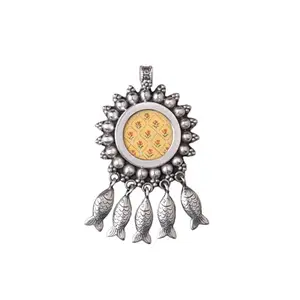 Shyle 925 Sterling Silver Pendant, Mizoya Fish Drop Handpainted Pendant, Well Stamped with 92.5, Statement Piece, Handcrafted Oxidized Indian Silver Women's Accessories