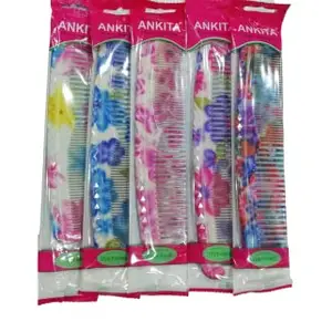 Multicolor Printed Hair Comb Set of 5 pc (Color & design may vary)
