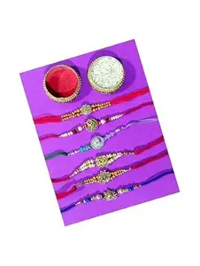 JAGMOOLYA PRODUCTS Multi Design Beads Designer Rakhi | RakshaBandhan Rakhi | With Roli & Chawal RANDOM RAKHI (JAG- 072) (PACK OF 9)