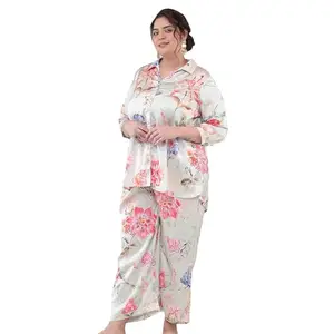 Bani Women Floral Printed Co-ord Set, Shirt & Trouser Set 2 Piece Outfit, 3/4 Sleeves V Neck with Collar, Coord Sets for Womens, Western Dress, Stylish Design for All Occasions (Cream,3XL)