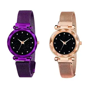 Red Robin Black Dial Luxury Mesh Magnetic Belt Combo Analog Watch - for Women