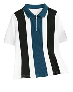 AUSK Men's Retro Cable-Knit Quarter-Zip Polo | Premium Textured Self-Design Half Sleeve T-Shirt for Men