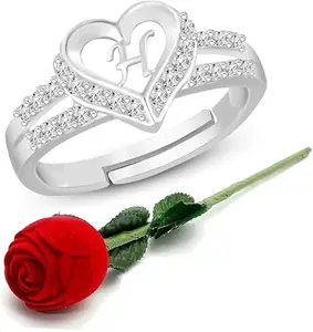 Heer Collection Jewellery American Diamond Rose Pack Heart Name Alphabet Letter Initial Heart Ring For Men & Women