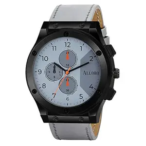 ALLORO Analog Black Case Grey Dial Men's and Boy's Watches | Grey Leather Strap | Quartz Display