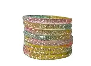 Stylish Crystal Stone Studded Glass Bangles Set for Women & Girls | Bridal, Wedding, Festival Fashion Jewelry Kada | Fancy Kanch ki Chudi Set Pack of 8