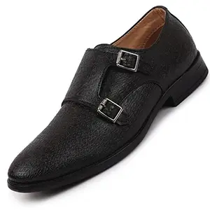 FAUSTO FST KI-9981 BLACK-43 Men's Black Monk Double Strap Wedding Shoes with TPR Welted Sole (9 UK)