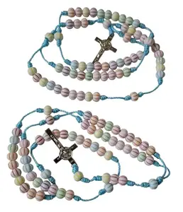 Catholic rosary praying Rosary (2No.) Beads with Blue Cord and Silver Cross, Catholic Prayer Beads, Religious Gift