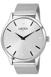 Matrix Signature Two Hands & Cut Glass with Leather Strap Analog Watch for Men & Boys (Silver)
