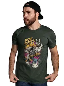 Bag It Deals Bone To Rock Bone To Rock Green Round Neck Cotton Half Sleeved T-Shirt with Printed Graphics