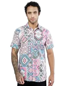 COTLAND Fashions Jaipuri Cotton Printed Half Sleeves Classic Collar Shirt for Men