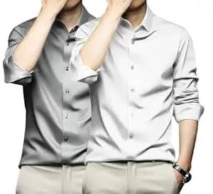 DEELMO Combo of Men's Stylish Solid Satin Casual Shirt for Men Full Sleeves| Poly Satin Silk Shirt Pack of 2