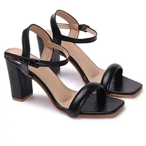 24 WHOLESALER Comfortable & Women Ankle Strep Block Heel Fashion Sandal Casual & Stylish Pack Of 1 (Black, numeric_7)