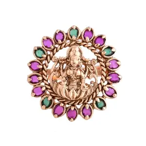 VOYLLA Lakshmi Mudrika Temple Ring For Women|Women Statement Rings|Gift For Women|South Indian|Temple|Women's Gift|Wedding|Party|Ethnic|
