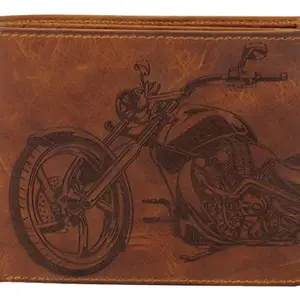 Karmanah Bike Engraved Genuine Leather Men's Wallet | Pure Leather Wallet for Men with Bikr Engraving | Wallet Gifts for Men | RFID-Protected Leather Wallet | Light Brown