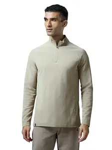 TECHNOSPORT Men's Slim Fit Solid High Neck Full Sleeve T-Shirt for Running, Sports & Gym - (MTP864OGY_Oyster Grey_XL)