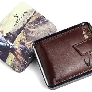 WildHorn Maroon Leather Wallet with Tin Box for Men