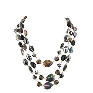 Glass Base Metal Necklace for Women-Jewelary Set-Black-Silver-30