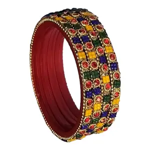RSE Fashion Bollywood Handicrafted AD/CZ with Acrilic Beads Work Multicolour Glass Bangles set (2.8)