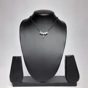 Crystal Flower Pendant Necklace with Black Beaded Chain, 20 cm Length, Silver-Toned