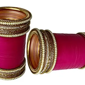 OM SAI COSMETICS Women's Traditional Handcrafted Bridal Chuda Bangles Set Best Designer Jewelry Magenta Color Bangles (GUL) (2-8)