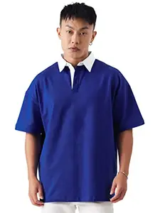 The Souled Store Solids: Powder Blue Mens and Boys Oversized fit Solid Half Sleeve Cotton Blue Color Mens Oversized Polo T-Shirts (230073_XXXL_Blue)