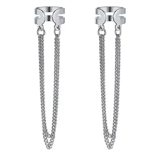 Via Mazzini No-Piercing Required Clip-On Hanging Chains Ear Cuff Earrings For Women And Girls (ER2300) 1 Pair