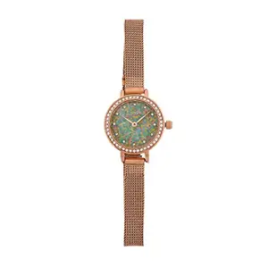 Voylla Mesh Strap Studded Embellished Dial Stainless Steel Bracelet Style Straps Analogue Quartz Movement Ladies Watch for Women and Girls