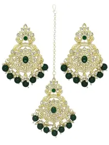 9blings Gold Plated Stone Studded Green Drop Earrings for Women
