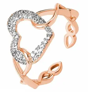 Utkarsh Rose-Gold Color JAR0564-02 Valentine's Day Stainless Steel Adjustable/Openable Size Crystal Diamond Nug/Stone Studded Romantic Love Sparkling Big Heart Shape Charming Finger/Knuckle Rings