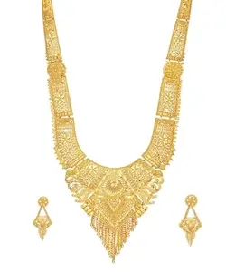 Mansiyaorange Gold Plated Long Rani Haar Necklace Wedding Jewelry Set For Women