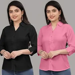 Formal Cotton Blend Shirt for Women with 3/4 Sleeve for Casual Wear Combo of 2
