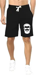 Men's Super Combed Cotton Blend Regular Fit Printed Shorts(Men_Shorts_BLACK-041_M)