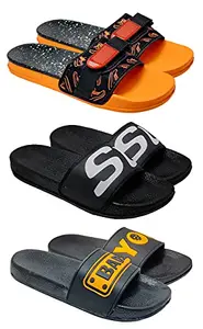 Camfoot Men's (1701-1706-1715) Multicolor Casual Stylish Slides Slippers 8 UK (Set of 3 Pair)