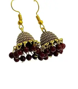 Trendy Maroon Oxidised Earrings for Women - Ethnic Designer Jewelry for Girls & Women