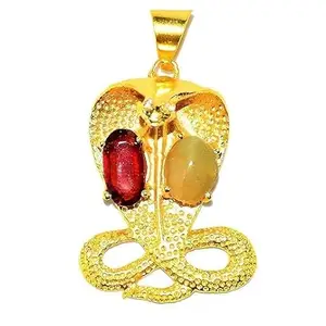 Nayra Handicrafts Snake Design Gold-Plated Pendant with Red and Yellow Gemstones, Cobra Shaped Fashion Jewellery