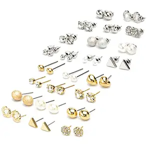 Fashion Frill Western Silver Studs Earrings For Women Fashion Girls Traditional Combo Set Of 24 Pair