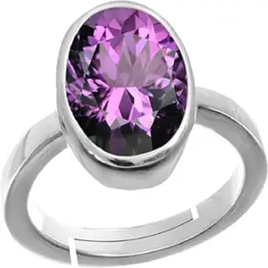 EVERYTHING GEMS 9.25 Ratti 8.50 Carat Certified Amethyst Katela Birthstone Silver Adjustable Ring For Men And Women's
