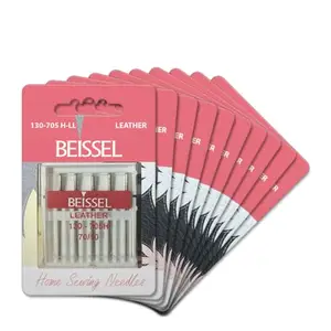 Beissel Leather Needle | Size (70 to 120) Manufactured with German Technology | Suitable for All Home Sewing Machines (5 Needles per Card) (Size 90)