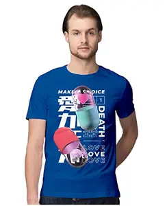 ALLEN BLACK Men's Regular Fit T-Shirt Love Or Death Pills 100% Cotton T-Shirt Royal Blue_LVDETHPILLS-Royal Blue L Men Round_