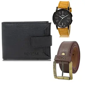LOREM Watch-Artificial Leather Belt & Wallet Combo for Men (Fz-Lr19-Wl08-Bl02)