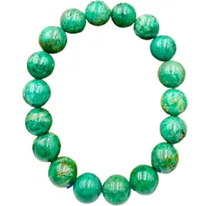 Lady Works Natural Chrysocolla 12mm Round Shape Smooth Cut Beads 6.5 Inch Stretchable Bracelet for Men & Women. Unisex Stretchable Bracelet for healing, meditation, Prosperity, Gift & Luck|LW_BRST_10911_6.5