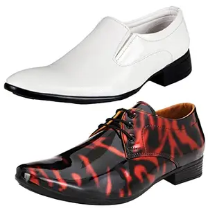 Vitoria Men's Aadab PU Formal/Party Shoes | 2 Shoes Combo with Free Belt | Stylish & Comfortable | Ideal for Office, Casual Outings, Parties (8654_VTR01-Blk-Red-2004-Wht) (Multicolor)(Size: 9UK)