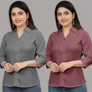 Formal Cotton Blend Shirt for Women with 3/4 Sleeve for Casual Wear Combo of 2