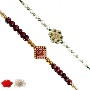 Rakhi set of 2, Rakhiya, Rakhi combo,with roli and chawal packet 400