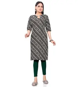 Women's Casual 3/4th Sleeve Geometric Print Polyester Calf Length Straight Kurti (Maroon, XL)-PID45469