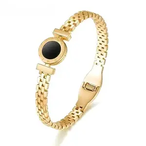 Charm Jewelry Engraved Gold Plated Bangles Stainless Steel Bracelet Love Watch Band Women Bracelets