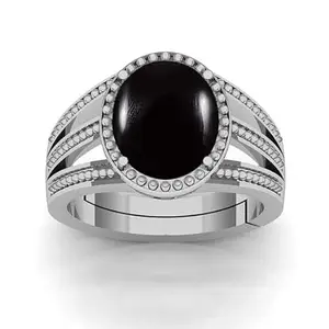 APSSTONE GEMS Certified 12.25 Ratti Natural Black Onyx Chalcedony Adjustable Ring (Sulemani Hakik Silver Plated Gemstone by Lab Certified(Top AAA+) Quality for Men and Women