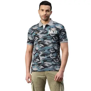 Royal Enfield Camouflage Cotton Regular Fit Men's T-Shirt (Blue,Medium)