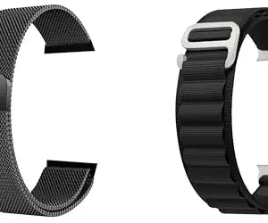 ACM Pack of 2 Watch Strap Slide 42mm 44mm 45mm 46mm 49mm Magnetic & Nylon Belt compatible with Crossbeats Ignite Alpha Smartwatch Metal Chain with Sports Hook Band (Black)